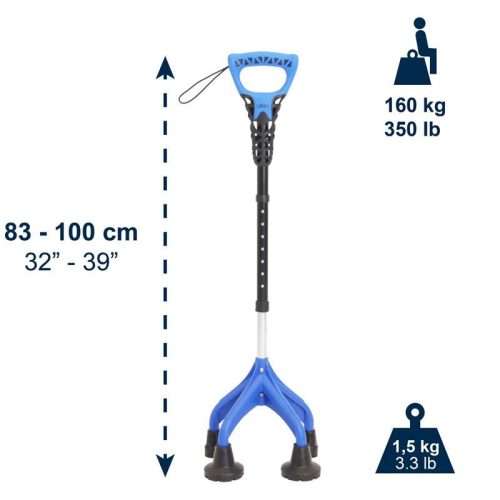 Altura regulable y peso máximo del bastón de 4 patas ergonómico Kmina