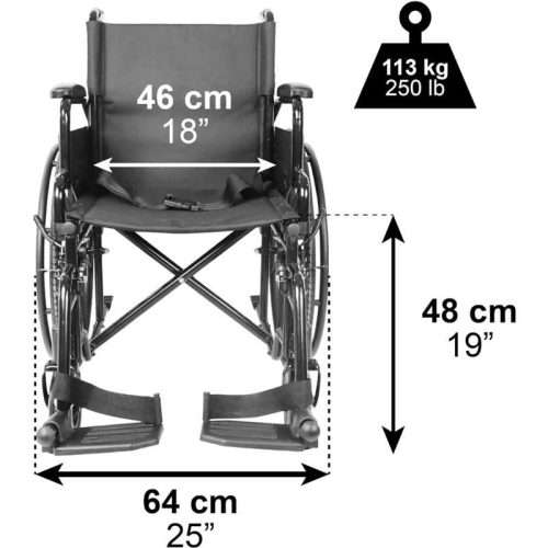 Medidas frontales de la silla de ruedas de acero autopropulsable con asiento de 46 cm