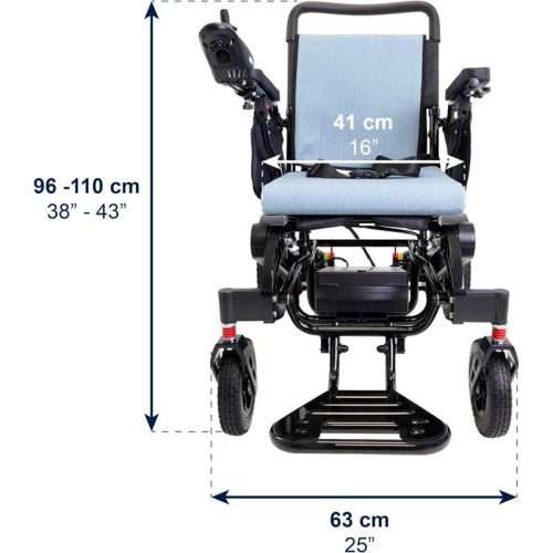 Medidas frontales de la silla de ruedas eléctrica plegable K10075