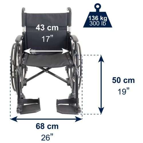 Medidas y peso silla de ruedas aluminio kmina ancho 43