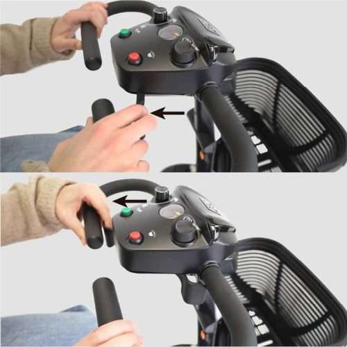 Detalle de las palancas del manillar del scooter eléctrico PP1004 para avanzar y retroceder