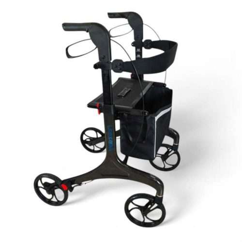 Andador Rollator Karbon con chasis de fibra de carbono, asiento, respaldo y ruedas grandes