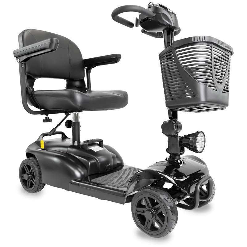 Vista general lateral del scooter eléctrico PP1004 con cesta delantera y luz frontal