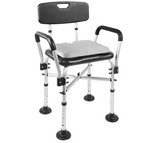Silla de ducha acolchada K30017 en color negro con respaldo y reposabrazos