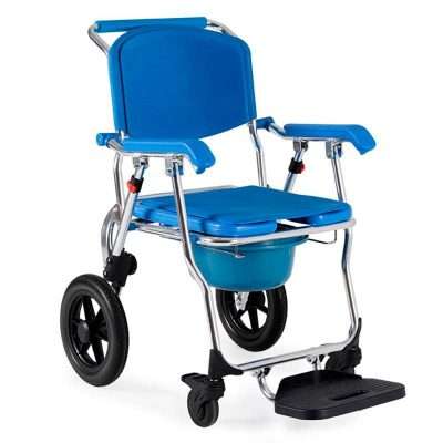 Perfil lateral de la silla de baño Zen con ruedas delanteras y traseras