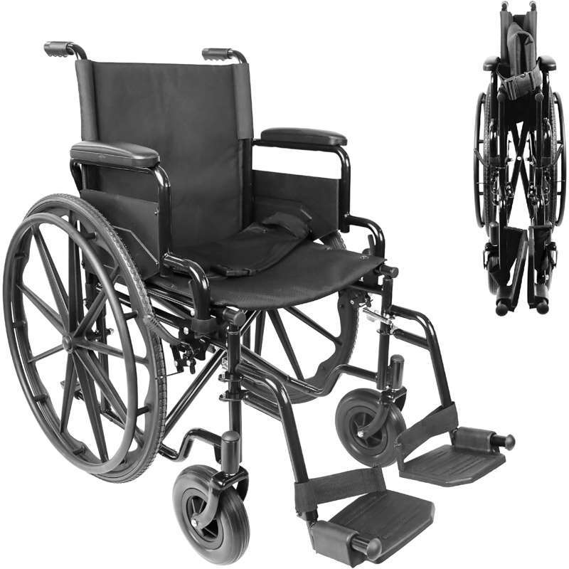 Silla de ruedas de acero autopropulsable plegable en color negro