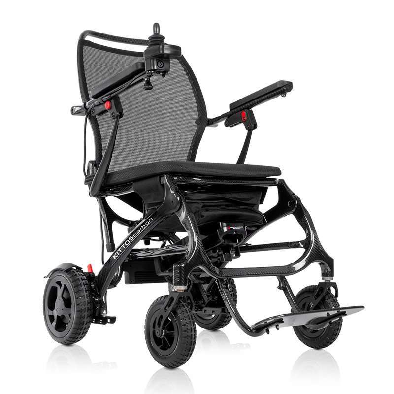Silla eléctrica Kittos Carbon de fibra de carbono con joystick, reposapiés y diseño compacto