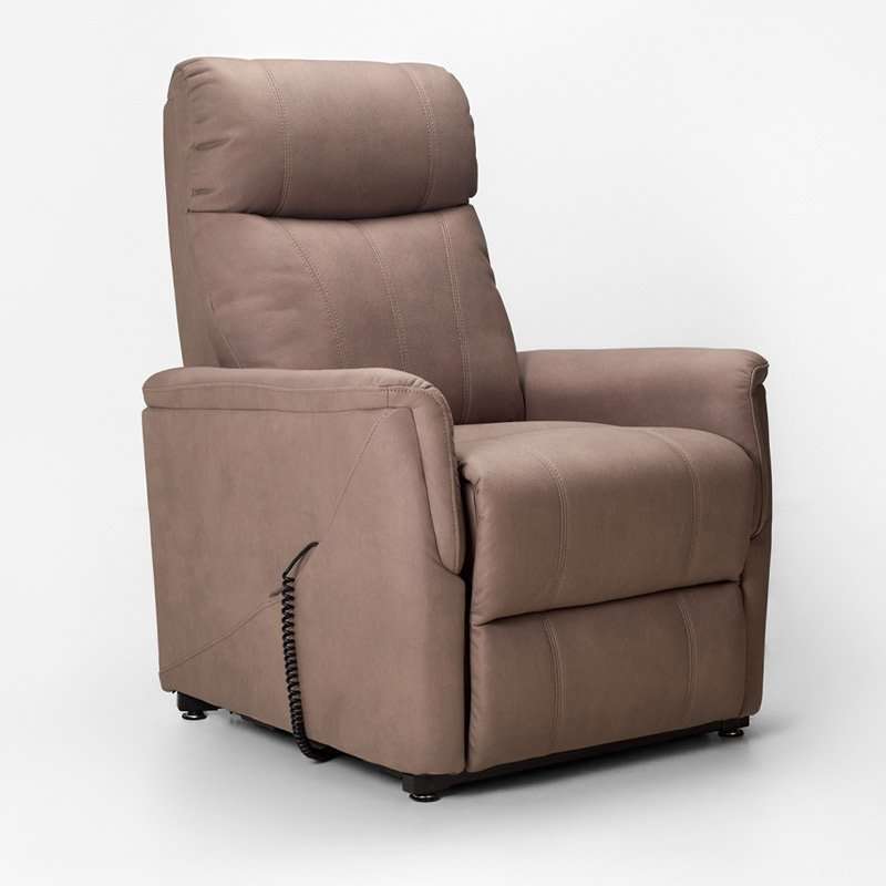 Vista lateral del sillón Gobi con tapizado simil piel y estructura relax
