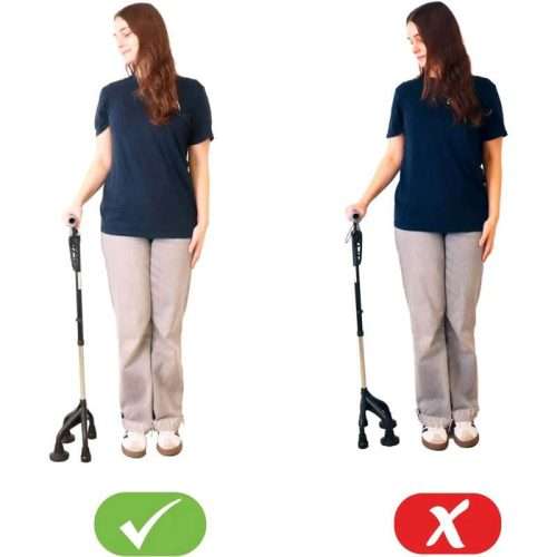 Posición correcta para utilizar el bastón de 4 patas ergonómico Kmina