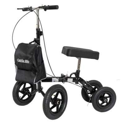Rollator de rodilla todoterreno plegable con apoyo acolchado para la rodilla, manillar con frenos y ruedas neumáticas grandes para exterior