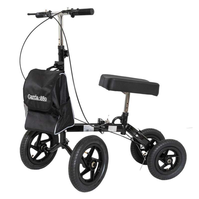 Rollator de rodilla todoterreno plegable con apoyo acolchado para la rodilla, manillar con frenos y ruedas neumáticas grandes para exterior