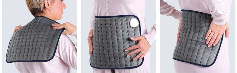 Almohadilla eléctrica Alpak LTK700 colocada en hombros, abdomen y zona lumbar