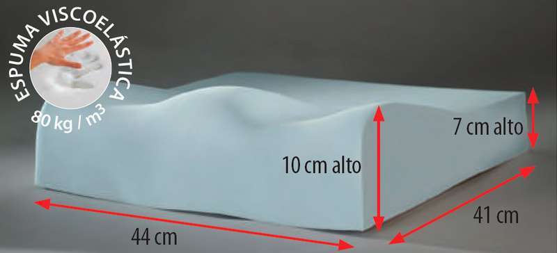 Cojín viscoelástico postural con medidas de 44 x 41 cm y altura de 7 a 10 cm