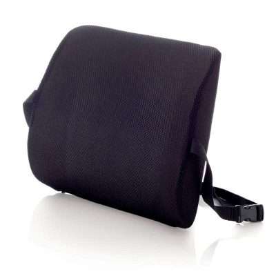 Cojín soporte lumbar Memory negro con cinta ajustable para colocar en el respaldo