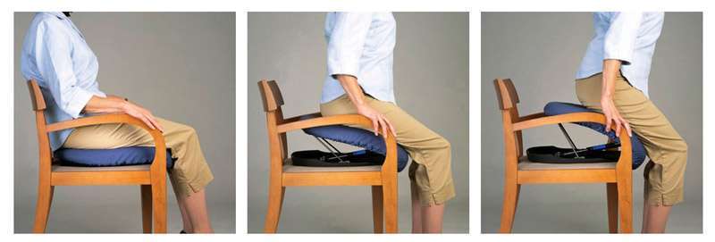 Secuencia de uso del cojín elevador Seat Assist para ayudar a levantarse de una silla