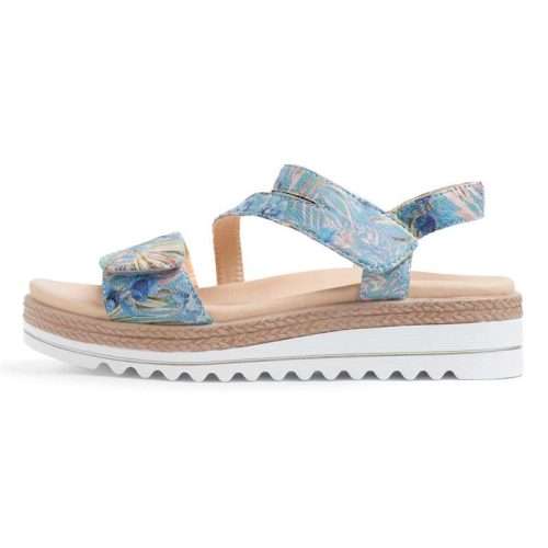 Sandalia de apertura total con velcro 20724 en color azul estampado