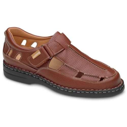 Sandalia casual de hombre 2116 en piel marrón con cierre regulable de velcro