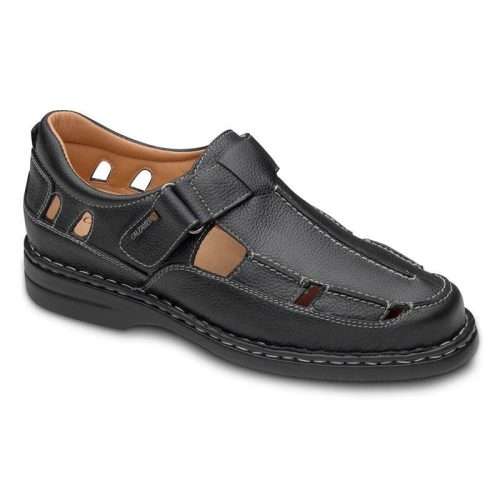 Sandalia casual de hombre 2116 en piel negra con cierre regulable de velcro