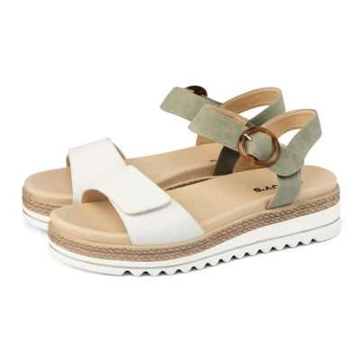 Par de sandalias casual de mujer 20701 en color verde y blanco