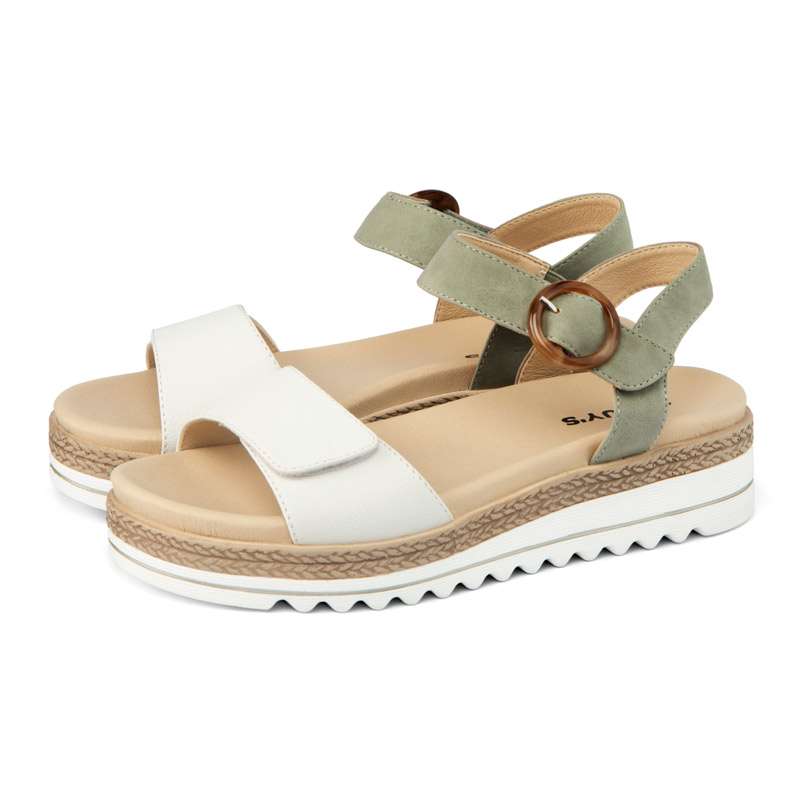 Par de sandalias casual de mujer 20701 en color verde y blanco