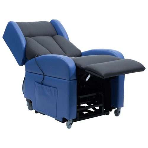 Sillón Elevador Proclassic azul y gris antracita con respaldo reclinado y reposapiés elevado