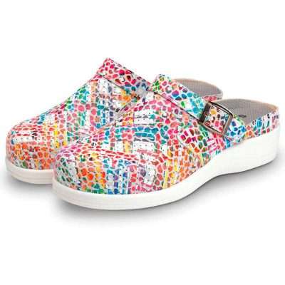 Zuecos sanitarios multicolor 21019 para mujer con suela blanca