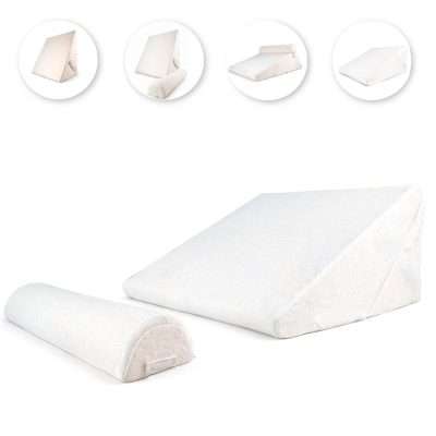 Cuña multiposicional blanca con rulo separado y diferentes posiciones de uso visibles