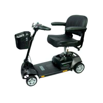 Scooter eléctrico Traveler gris con asiento giratorio y cesta delantera