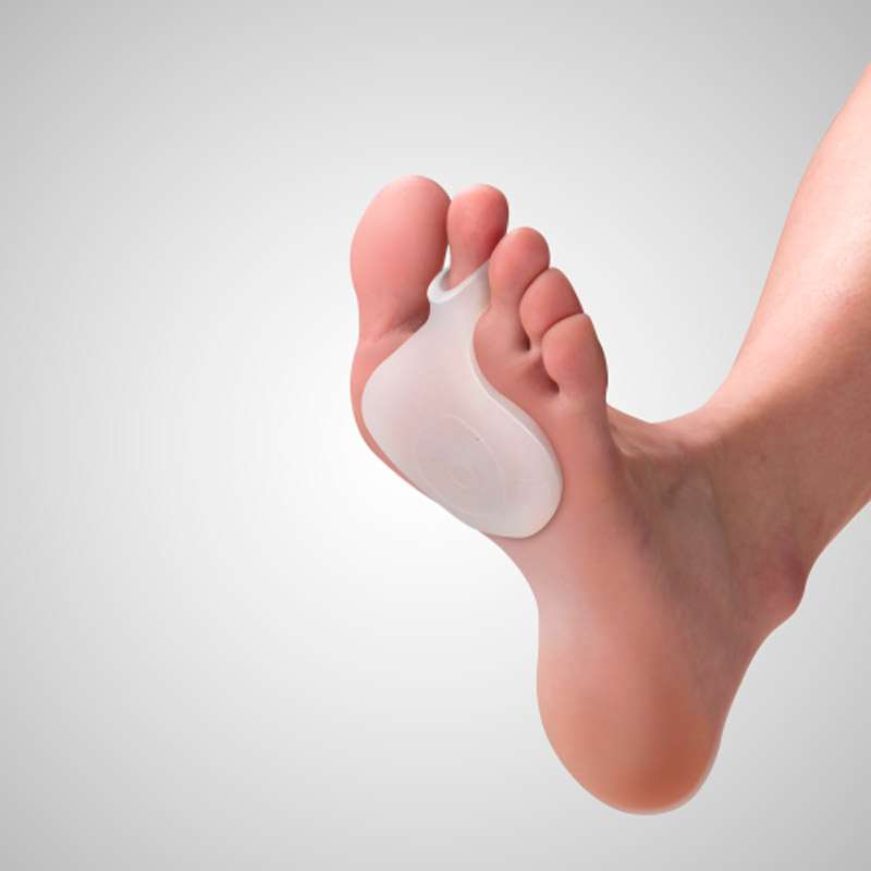 Almohadilla metatarsal de silicona médica colocada en el segundo dedo del pie para amortiguación del antepié