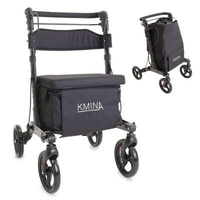 Andador carro de compra Kmina con asiento, respaldo y bolsa frontal