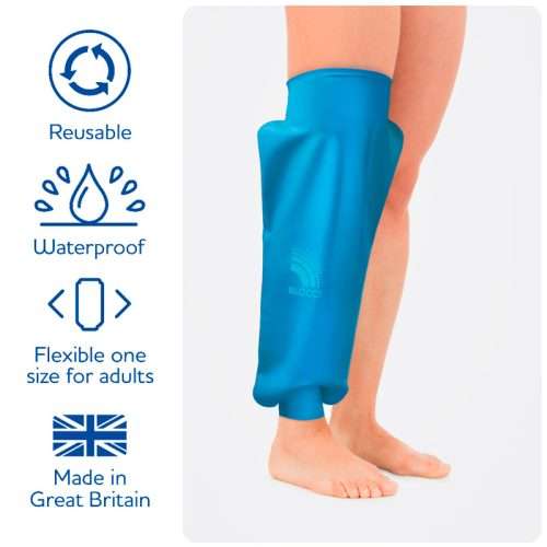 Protector impermeable para rodilla con iconos descriptivos de uso