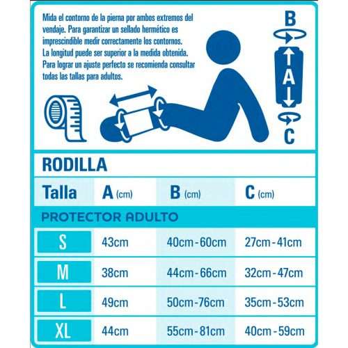 Tabla de medidas y puntos de referencia para elegir la talla de protector de rodilla