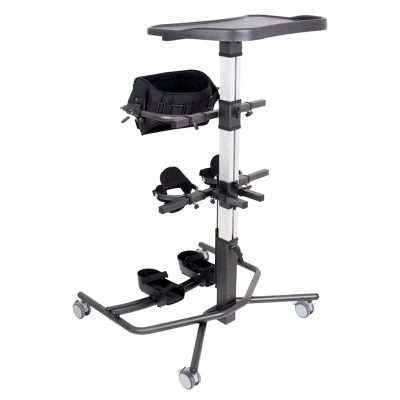 Bipedestador Astride Pro Max con mesa, control pélvico, soportes de rodilla y reposapiés