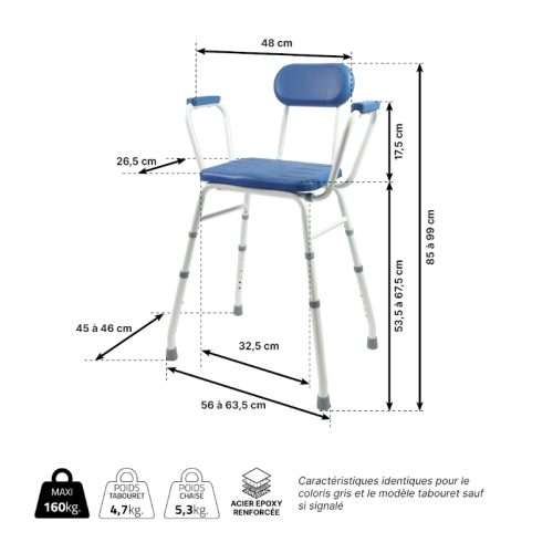 Medidas de la silla de ducha con acolchado