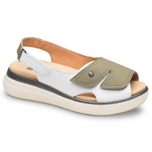 Sandalia 0825 de apertura total con velcro en color kaki y blanco