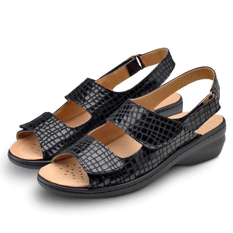 Par de sandalias 20612 negras de doble tira con velcro y cuña