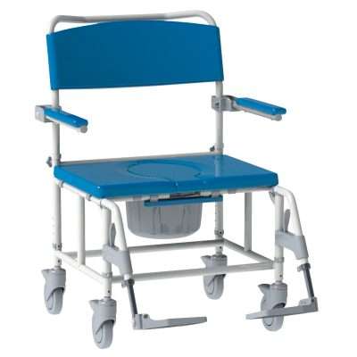 Silla de ducha e inodoro bariátrica Aston con cuatro ruedas y cubeta extraíble