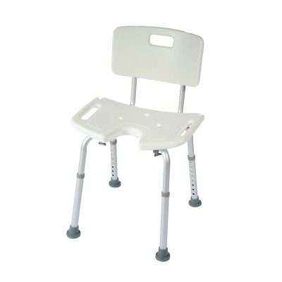 Silla de ducha Bora regulable con respaldo en color blanco