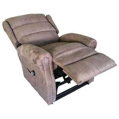 Sillón Elevador Renaissance en microfibra topo en posición reclinada