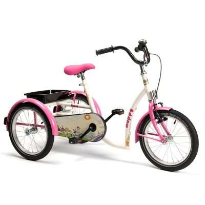 Triciclo infantil Happy rosa y blanco con bandeja trasera